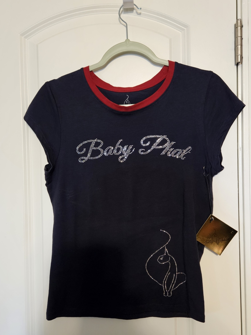 Baby Phat Navy Tee with Red Trim and Rhinestones